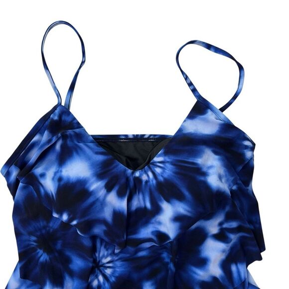 Aqua Green Navy Tie Dye Tiered Tankini Top NWT - Picture 4 of 12